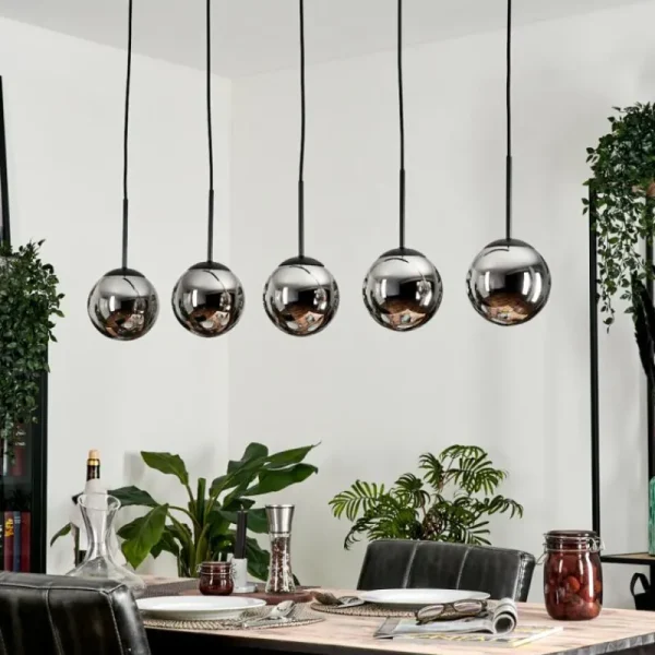 hofstein Suspension - Verre Gastor Chrome, Fumé, 5 lumières* Lampes Modernes