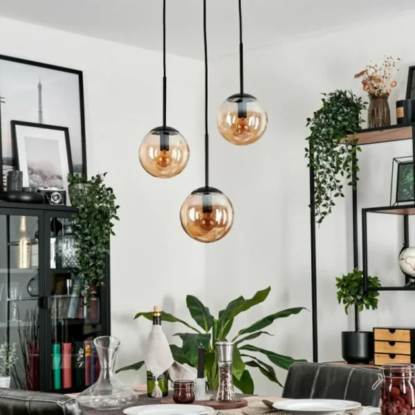 hofstein Suspension - Verre Gastor Ambre, 3 lumières* Lampes En Verre