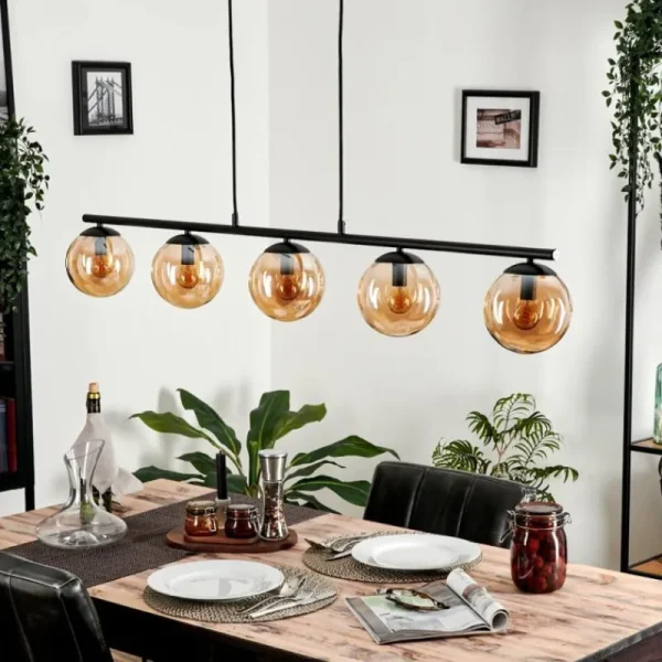 hofstein Suspension - Verre Gastor Ambre, 5 lumières* Lampes En Verre