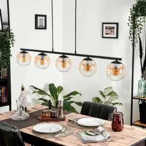 hofstein Suspension - Verre Gastor Ambre, Clair, 5 lumières* Lampes En Verre