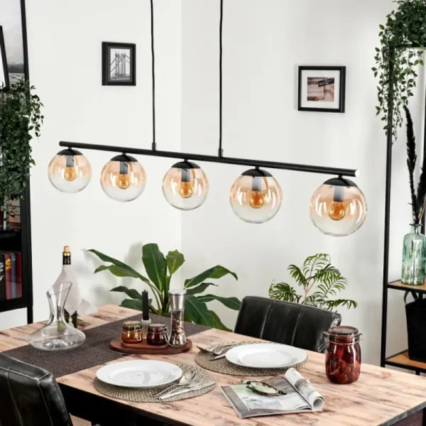 hofstein Suspension - Verre Gastor Ambre, Clair, 5 lumières* Lampes En Verre