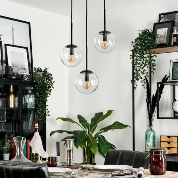hofstein Suspension - Verre Gastor Clair, 3 lumières* Lampes En Verre
