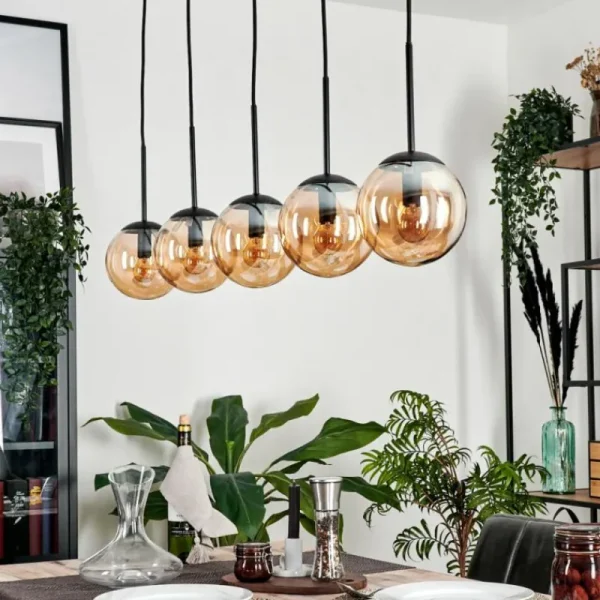 hofstein Suspension - Verre Gastor Ambre, 5 lumières* Lampes En Verre
