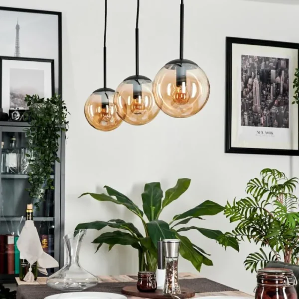 hofstein Suspension - Verre Gastor Ambre, 3 lumières* Lampes En Verre
