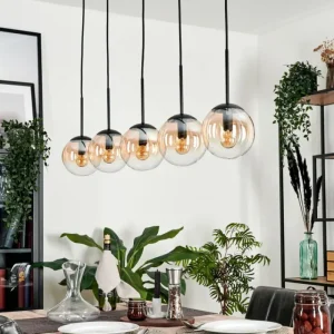 hofstein Suspension - Verre Gastor Ambre, Clair, 5 lumières* Lampes En Verre