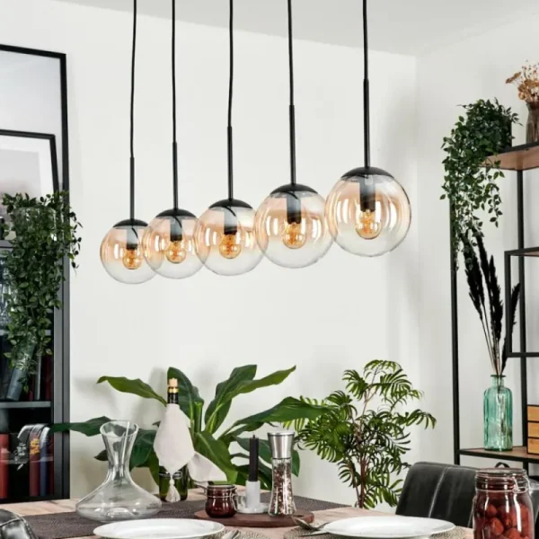 hofstein Suspension - Verre Gastor Ambre, Clair, 5 lumières* Lampes En Verre