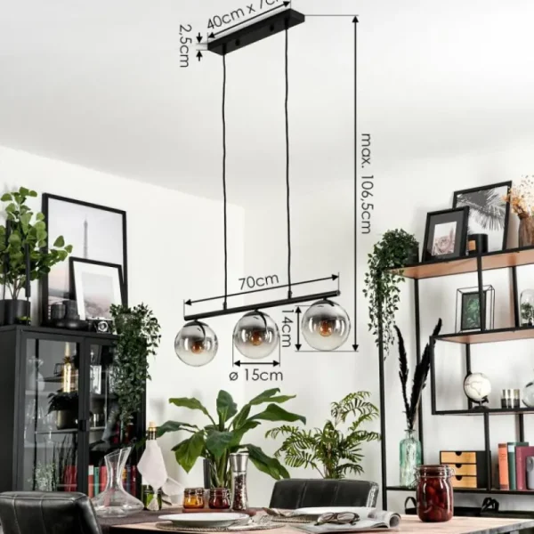 hofstein Suspension - Verre Gastor Chrome, Clair, Fumé, 3 lumières* Lampes Modernes