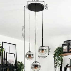 hofstein Suspension - Verre Gastor Chrome, Clair, Fumé, 3 lumières* Lampes Modernes