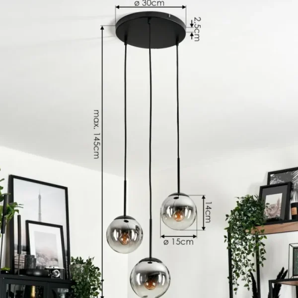 hofstein Suspension - Verre Gastor Chrome, Clair, Fumé, 3 lumières* Lampes Modernes