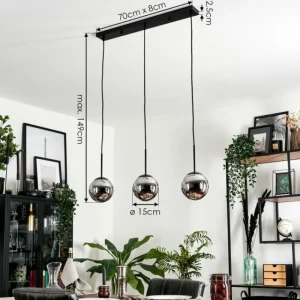 hofstein Suspension - Verre Gastor Chrome, Fumé, 3 lumières* Lampes Modernes