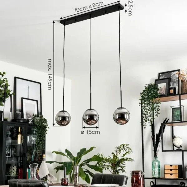 hofstein Suspension - Verre Gastor Chrome, Fumé, 3 lumières* Lampes Modernes