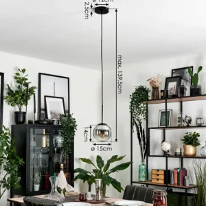 hofstein Suspension - Verre Gastor Chrome, Clair, Fumé, 1 lumière* Lampes Modernes
