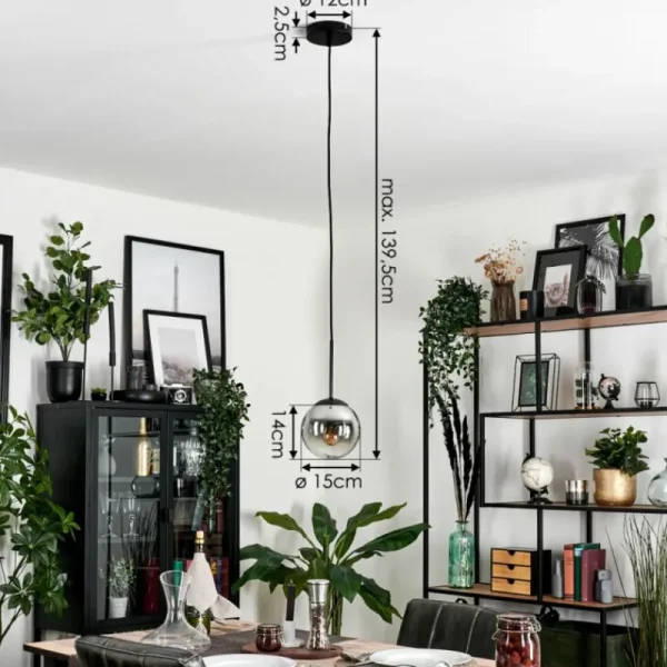 hofstein Suspension - Verre Gastor Chrome, Clair, Fumé, 1 lumière* Lampes Modernes