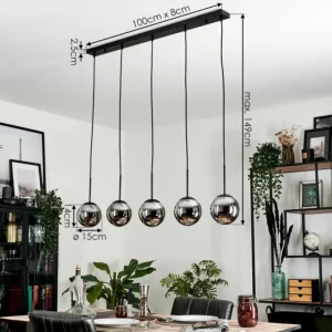 hofstein Suspension - Verre Gastor Chrome, Fumé, 5 lumières* Lampes Modernes