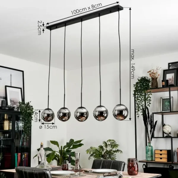 hofstein Suspension - Verre Gastor Chrome, Fumé, 5 lumières* Lampes Modernes