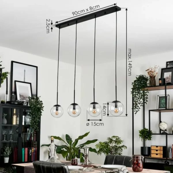 hofstein Suspension - Verre Gastor Clair, 4 lumières* Lampes En Verre