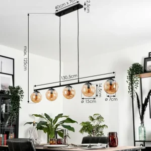hofstein Suspension - Verre Gastor Ambre, 5 lumières* Lampes En Verre