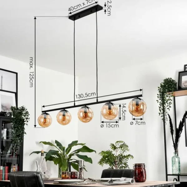 hofstein Suspension - Verre Gastor Ambre, 5 lumières* Lampes En Verre