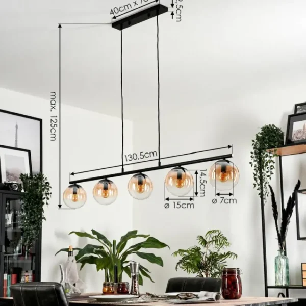 hofstein Suspension - Verre Gastor Ambre, Clair, 5 lumières* Lampes En Verre