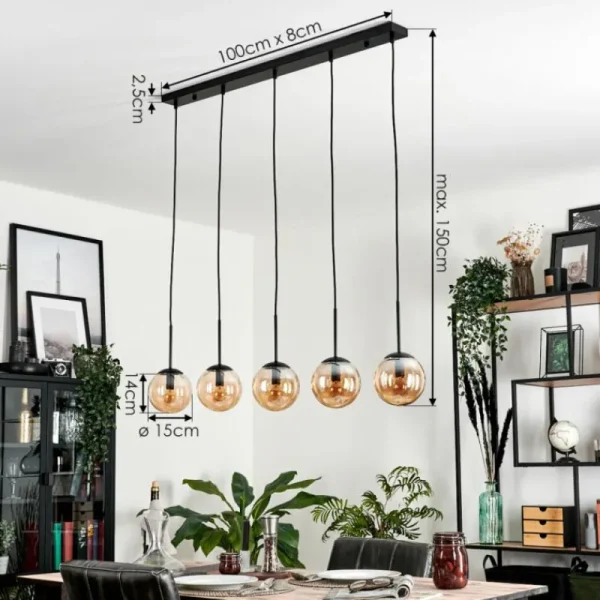 hofstein Suspension - Verre Gastor Ambre, 5 lumières* Lampes En Verre
