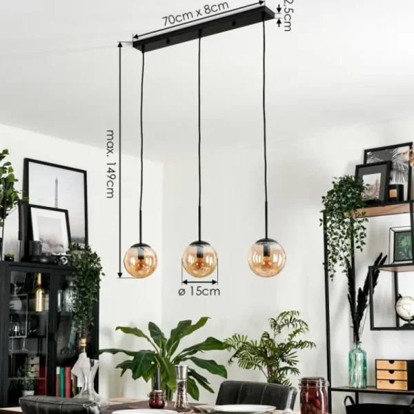 hofstein Suspension - Verre Gastor Ambre, 3 lumières* Lampes En Verre