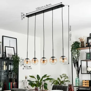 hofstein Suspension - Verre Gastor Ambre, Clair, 5 lumières* Lampes En Verre