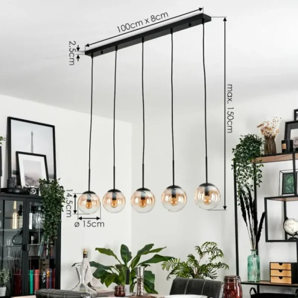 hofstein Suspension - Verre Gastor Ambre, Clair, 5 lumières* Lampes En Verre