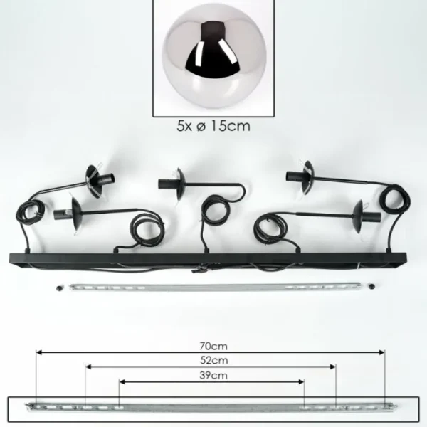 hofstein Suspension - Verre Gastor Chrome, Fumé, 5 lumières* Lampes Modernes