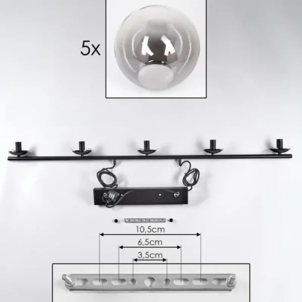 hofstein Suspension - Verre Gastor Clair, Fumé, 5 lumières* Lampes Modernes