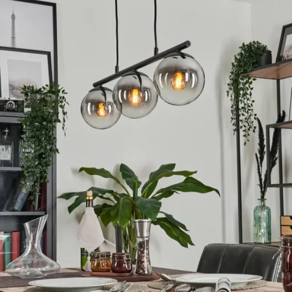 hofstein Suspension - Verre Gastor Chrome, Clair, Fumé, 3 lumières* Lampes Modernes