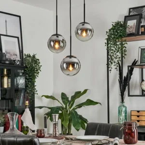 hofstein Suspension - Verre Gastor Chrome, Clair, Fumé, 3 lumières* Lampes Modernes