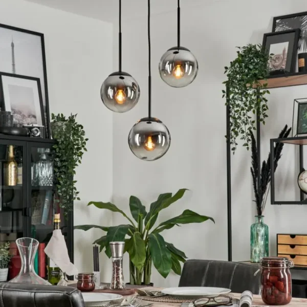 hofstein Suspension - Verre Gastor Chrome, Clair, Fumé, 3 lumières* Lampes Modernes