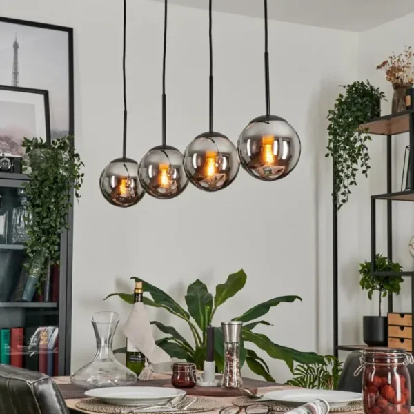 hofstein Suspension - Verre Gastor Chrome, Fumé, 4 lumières* Lampes Modernes