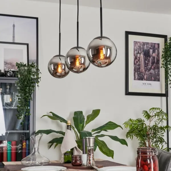 hofstein Suspension - Verre Gastor Chrome, Fumé, 3 lumières* Lampes Modernes
