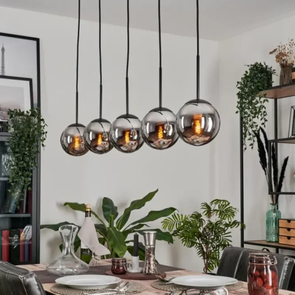 hofstein Suspension - Verre Gastor Chrome, Fumé, 5 lumières* Lampes Modernes