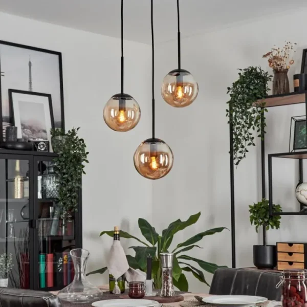 hofstein Suspension - Verre Gastor Ambre, 3 lumières* Lampes En Verre
