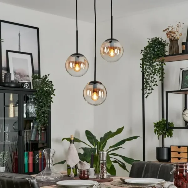 hofstein Suspension - Verre Gastor Ambre, Clair, 3 lumières* Lampes En Verre