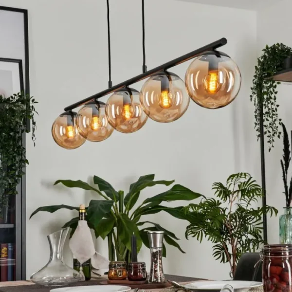 hofstein Suspension - Verre Gastor Ambre, 5 lumières* Lampes En Verre