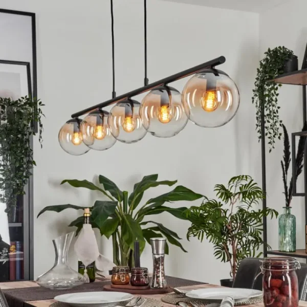 hofstein Suspension - Verre Gastor Ambre, Clair, 5 lumières* Lampes En Verre