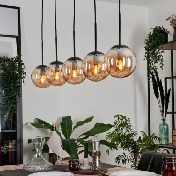 hofstein Suspension - Verre Gastor Ambre, 5 lumières* Lampes En Verre