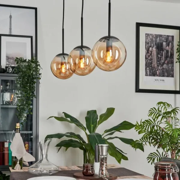 hofstein Suspension - Verre Gastor Ambre, 3 lumières* Lampes En Verre