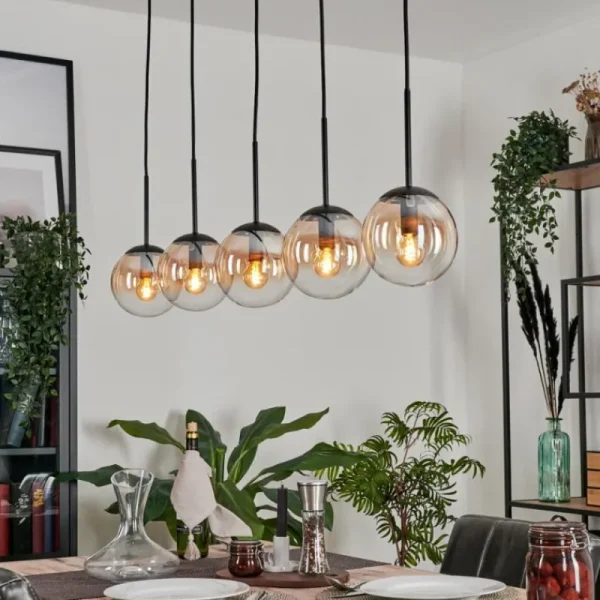 hofstein Suspension - Verre Gastor Ambre, Clair, 5 lumières* Lampes En Verre