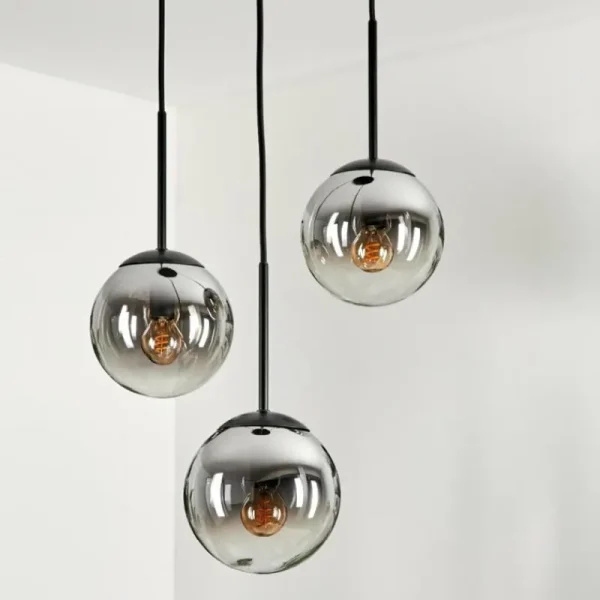 hofstein Suspension - Verre Gastor Chrome, Clair, Fumé, 3 lumières* Lampes Modernes