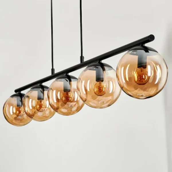 hofstein Suspension - Verre Gastor Ambre, 5 lumières* Lampes En Verre
