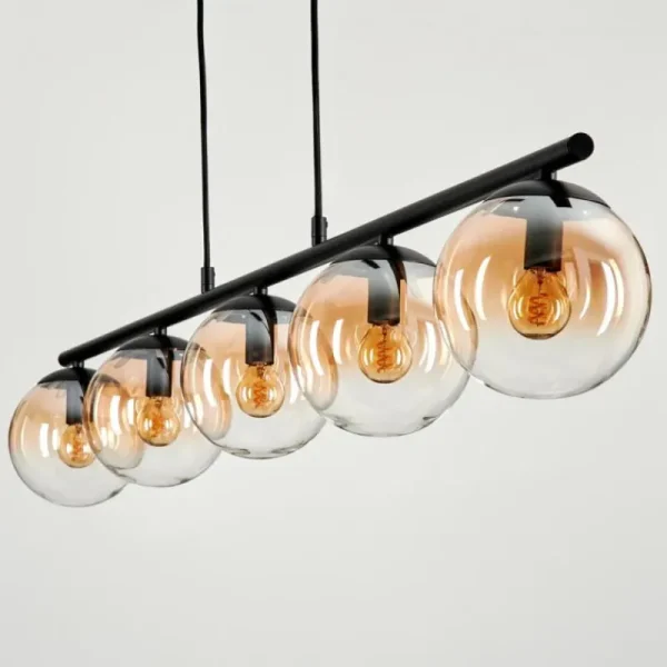 hofstein Suspension - Verre Gastor Ambre, Clair, 5 lumières* Lampes En Verre