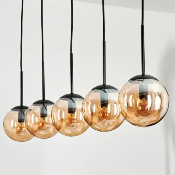 hofstein Suspension - Verre Gastor Ambre, 5 lumières* Lampes En Verre