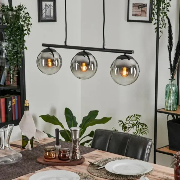 hofstein Suspension - Verre Gastor Chrome, Clair, Fumé, 3 lumières* Lampes Modernes