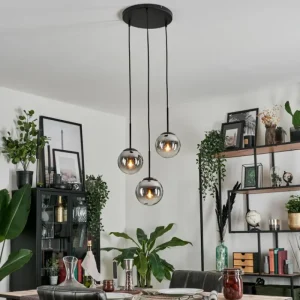 hofstein Suspension - Verre Gastor Chrome, Clair, Fumé, 3 lumières* Lampes Modernes