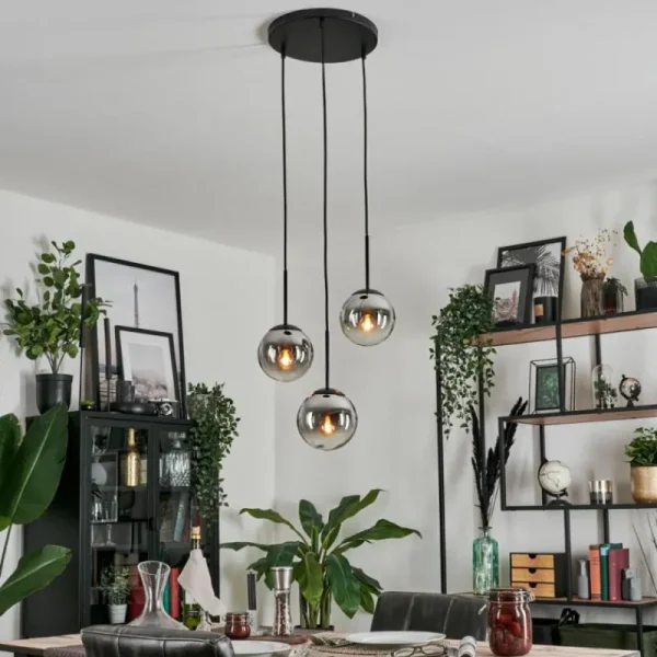 hofstein Suspension - Verre Gastor Chrome, Clair, Fumé, 3 lumières* Lampes Modernes