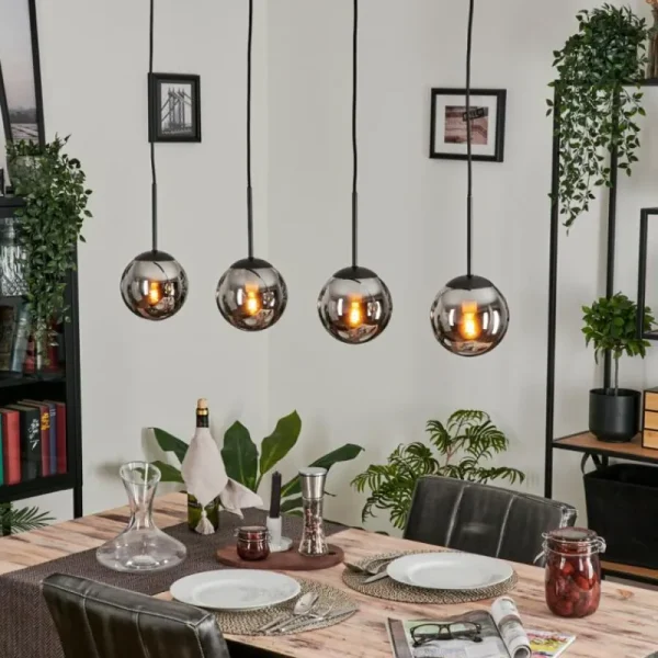 hofstein Suspension - Verre Gastor Chrome, Fumé, 4 lumières* Lampes Modernes